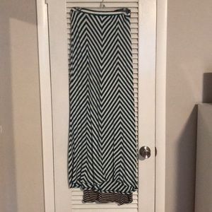 Teal and white striped maxi skirt